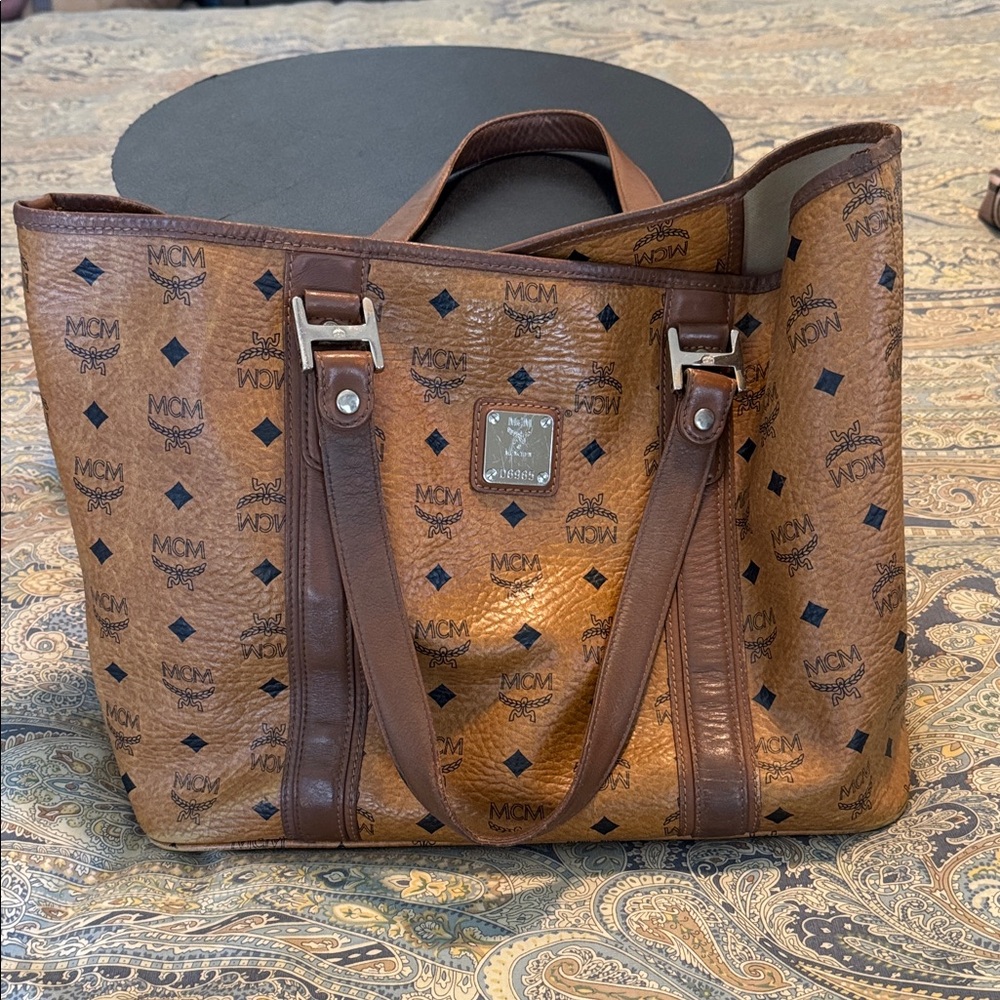 MCM Cognac and Black Monogram Bag